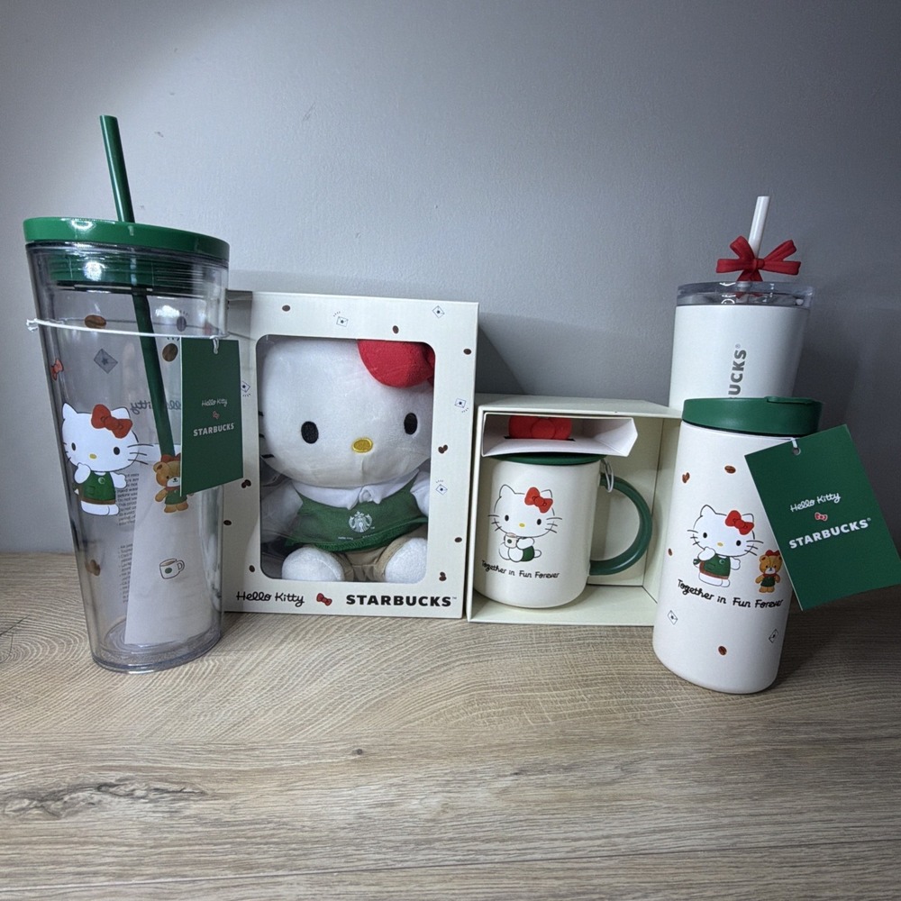 2025 Hello Kitty Starbucks Collab Holiday Limited Bundle Collectors Coffee 5‎ PC